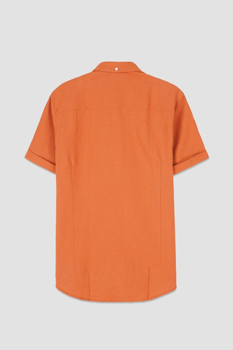 Mens Cotton Linen Roll-Up Sleeve Shirt