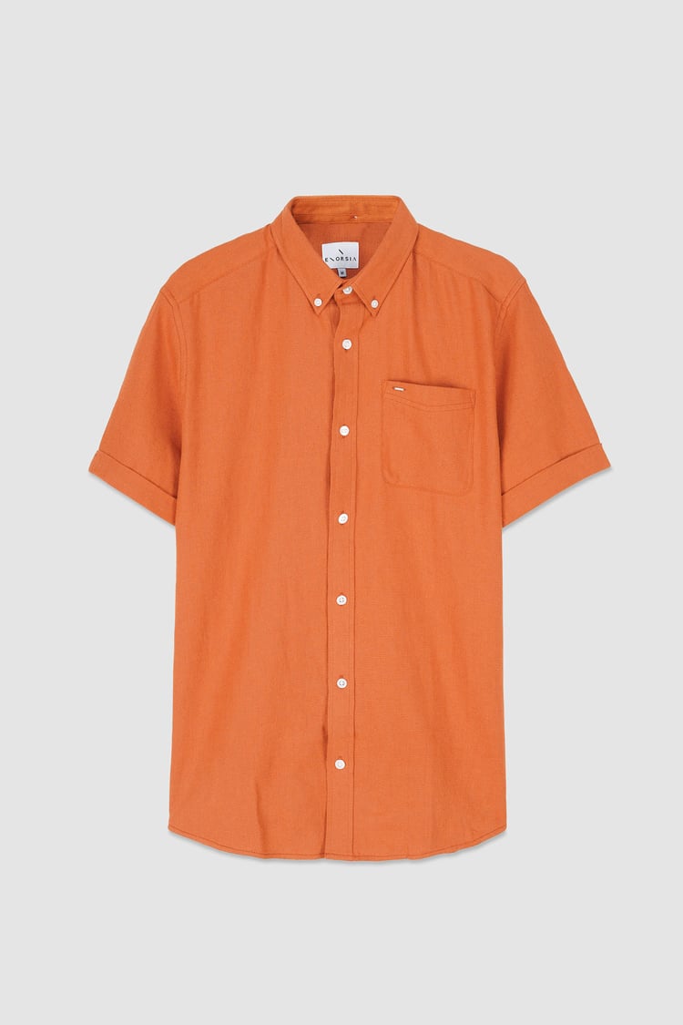 Mens Cotton Linen Roll-Up Sleeve Shirt