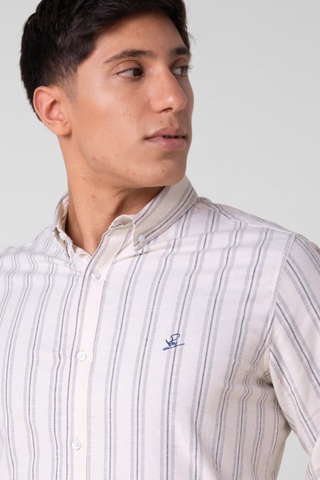 Mens White Stripe Long Sleeve Shirt