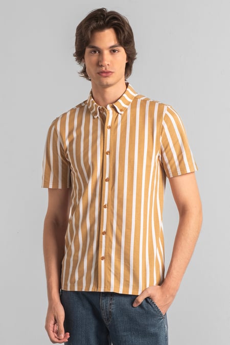 Yellow Short Sleeve Stripe Jersey Shirt