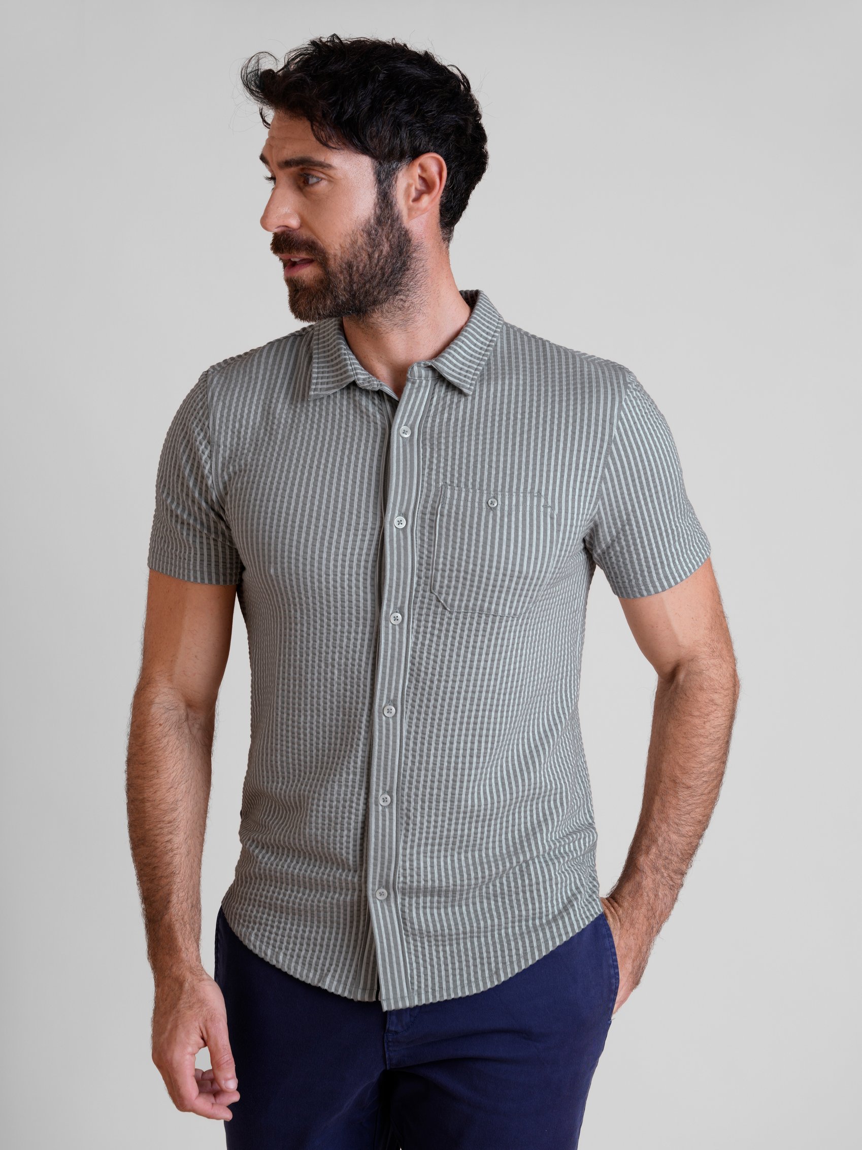 Jersey Searsucker Stripe Short Sleeve Shirt