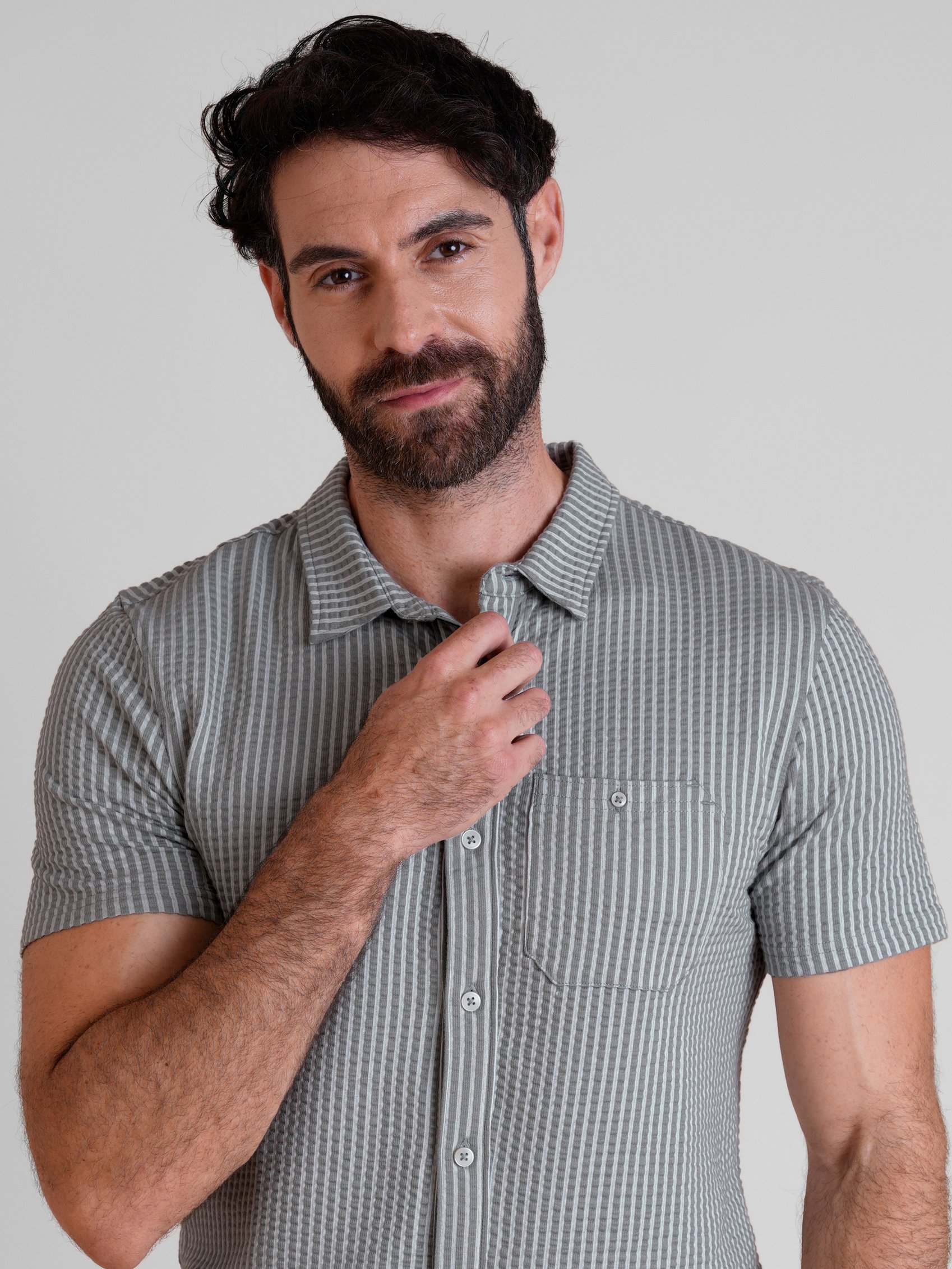 Jersey Searsucker Stripe Short Sleeve Shirt