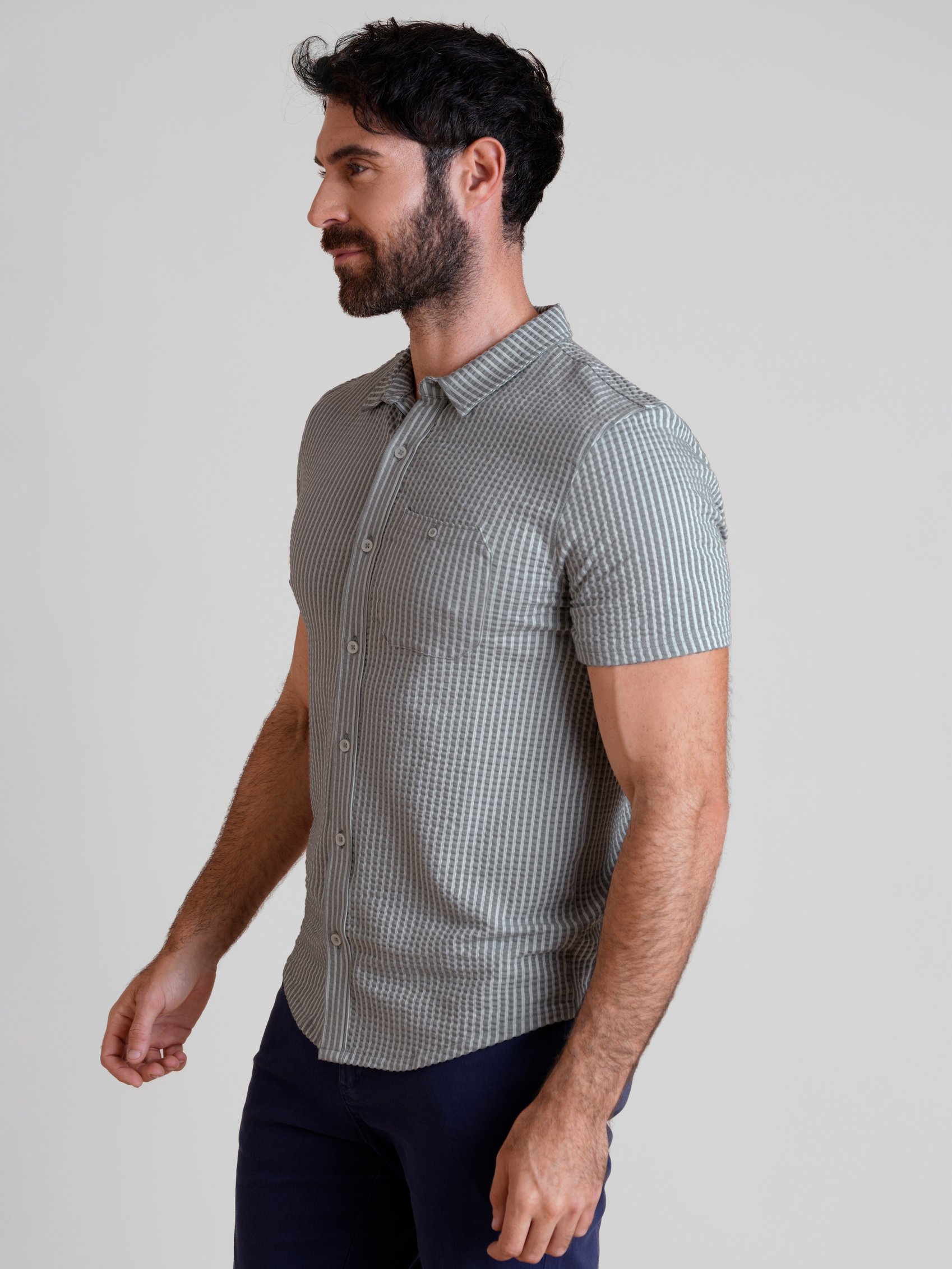 Jersey Searsucker Stripe Short Sleeve Shirt