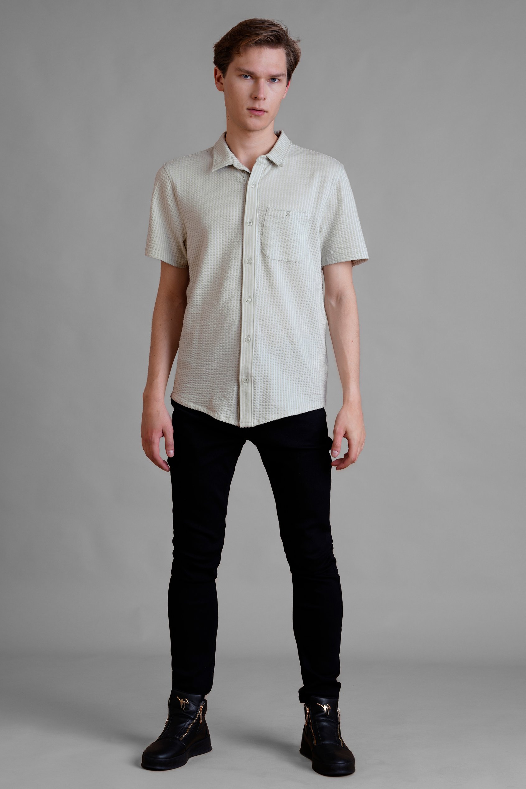 Jersey Searsucker Stripe Short Sleeve Shirt