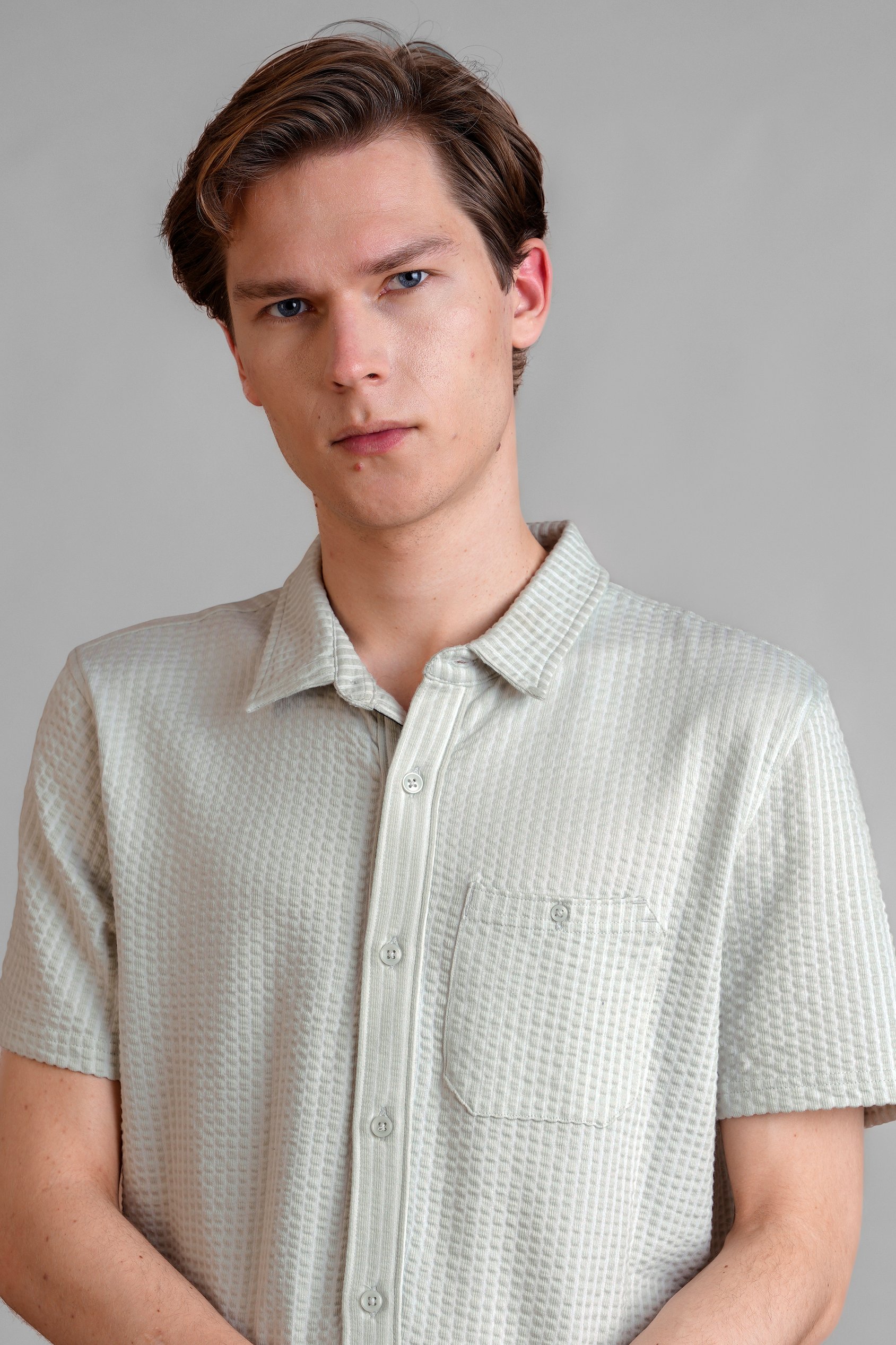 Jersey Searsucker Stripe Short Sleeve Shirt