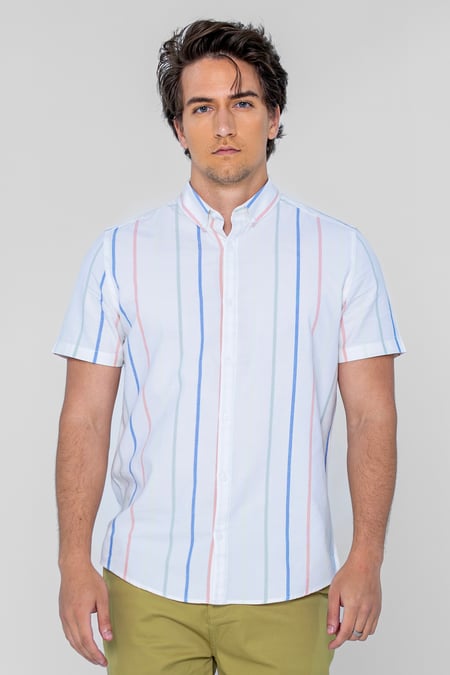 White Stripe Short Sleeve Oxfrod Shirt