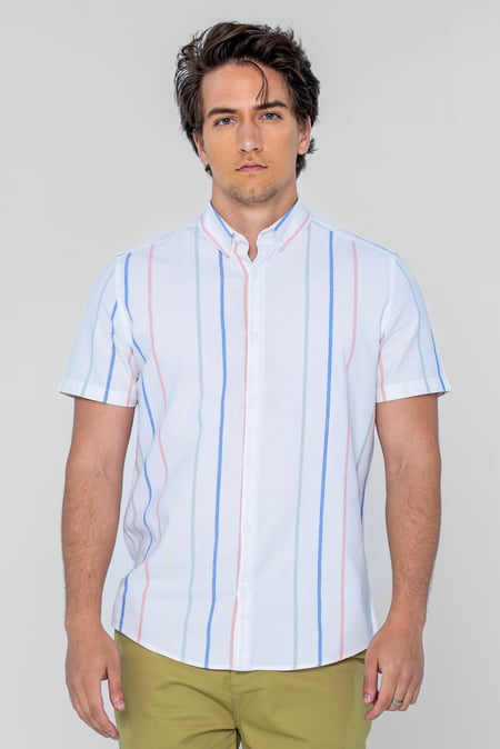 White Stripe Short Sleeve Oxfrod Shirt