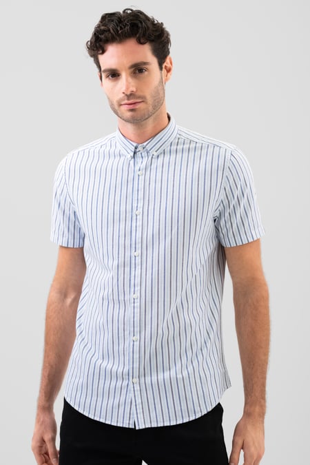 White Stripe Short Sleeve Oxfrod Shirt