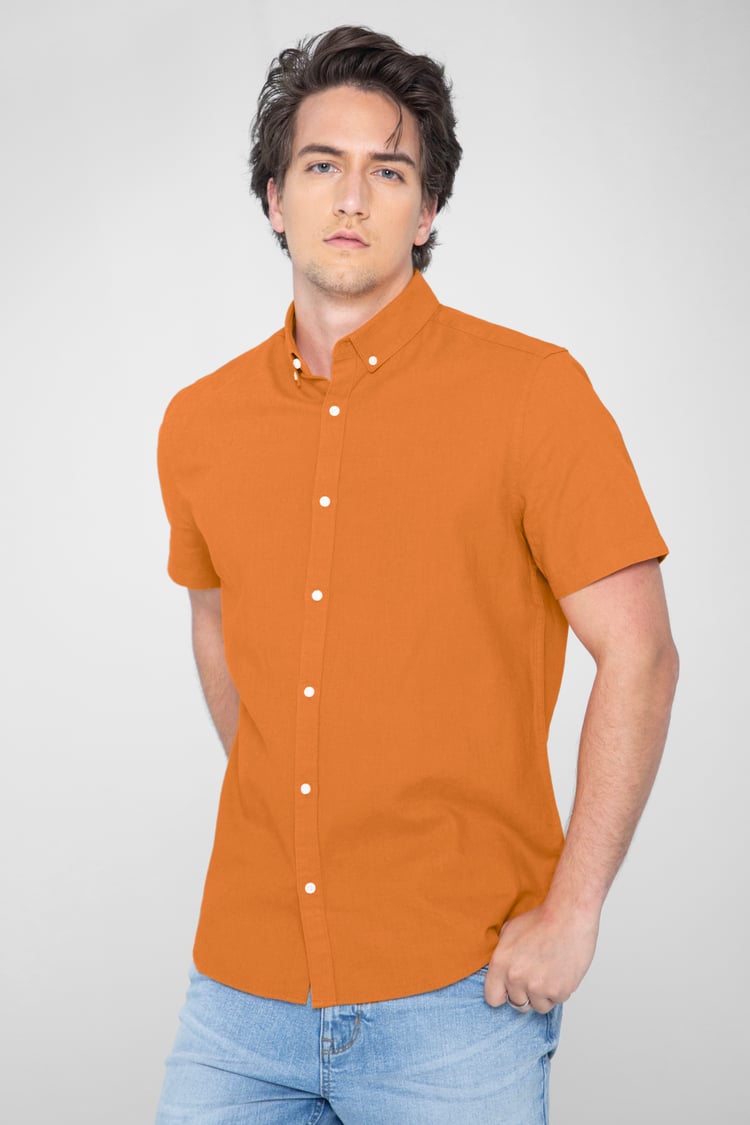 Solid Linen Blend Short Sleeve Shirt