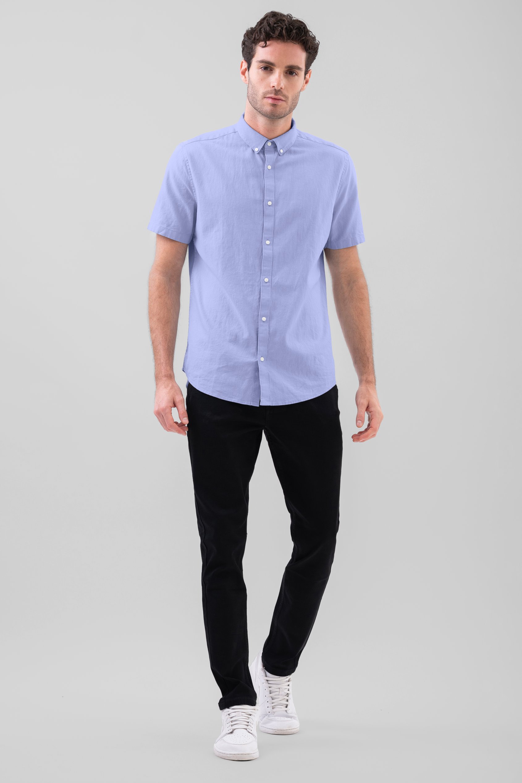 Solid Linen Blend Short Sleeve Shirt
