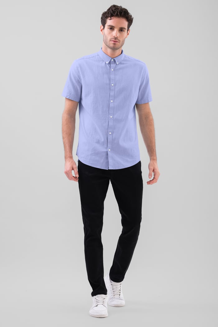 Solid Linen Blend Short Sleeve Shirt