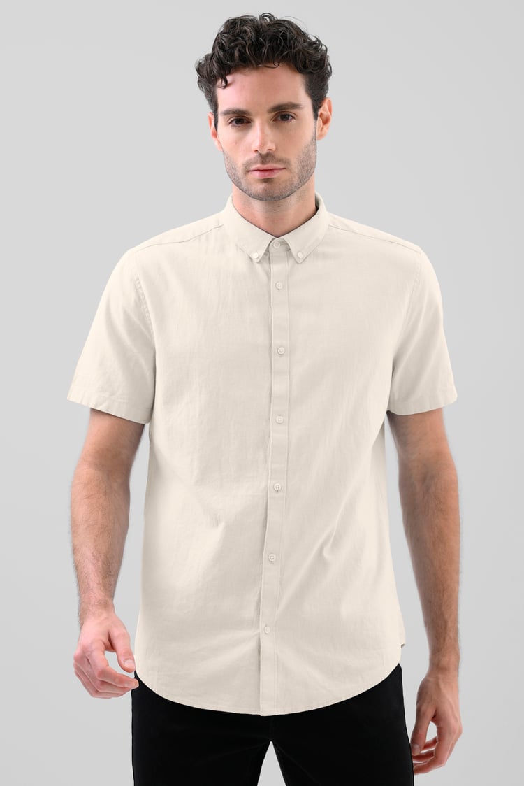 Solid Linen Blend Short Sleeve Shirt