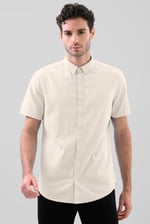 Solid Linen Blend Short Sleeve Shirt
