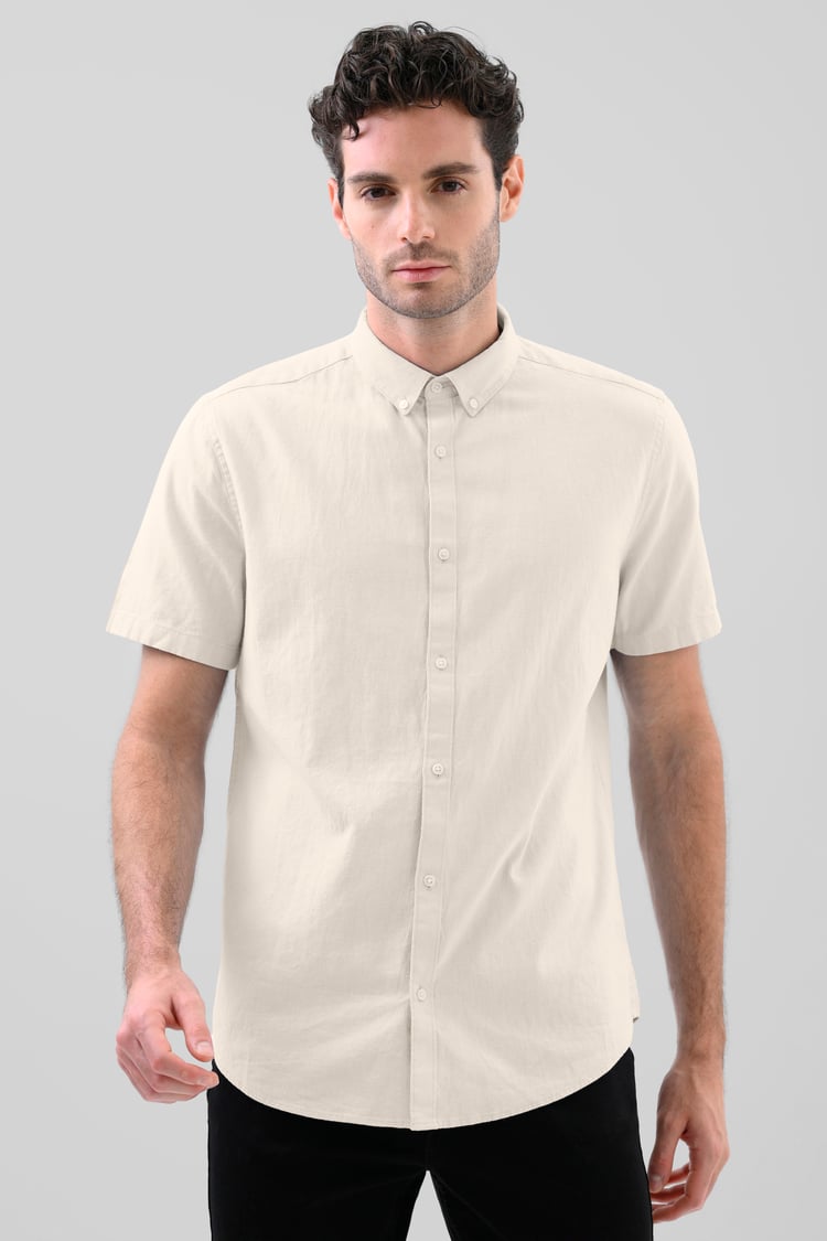 Solid Linen Blend Short Sleeve Shirt