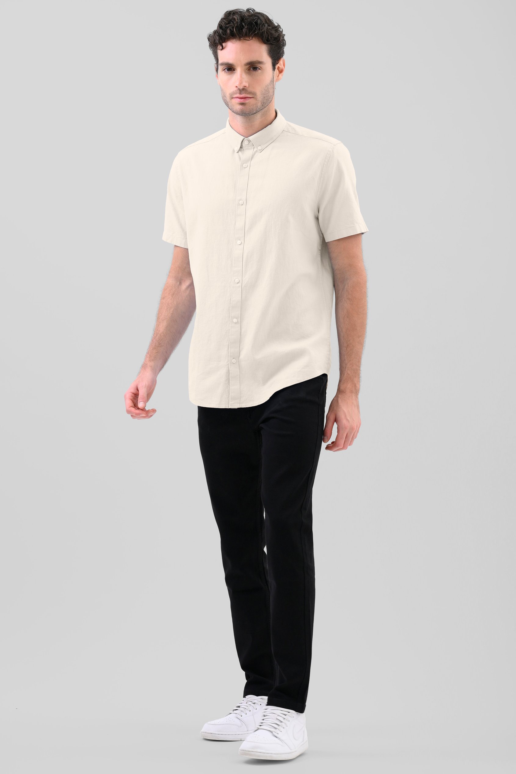 Solid Linen Blend Short Sleeve Shirt