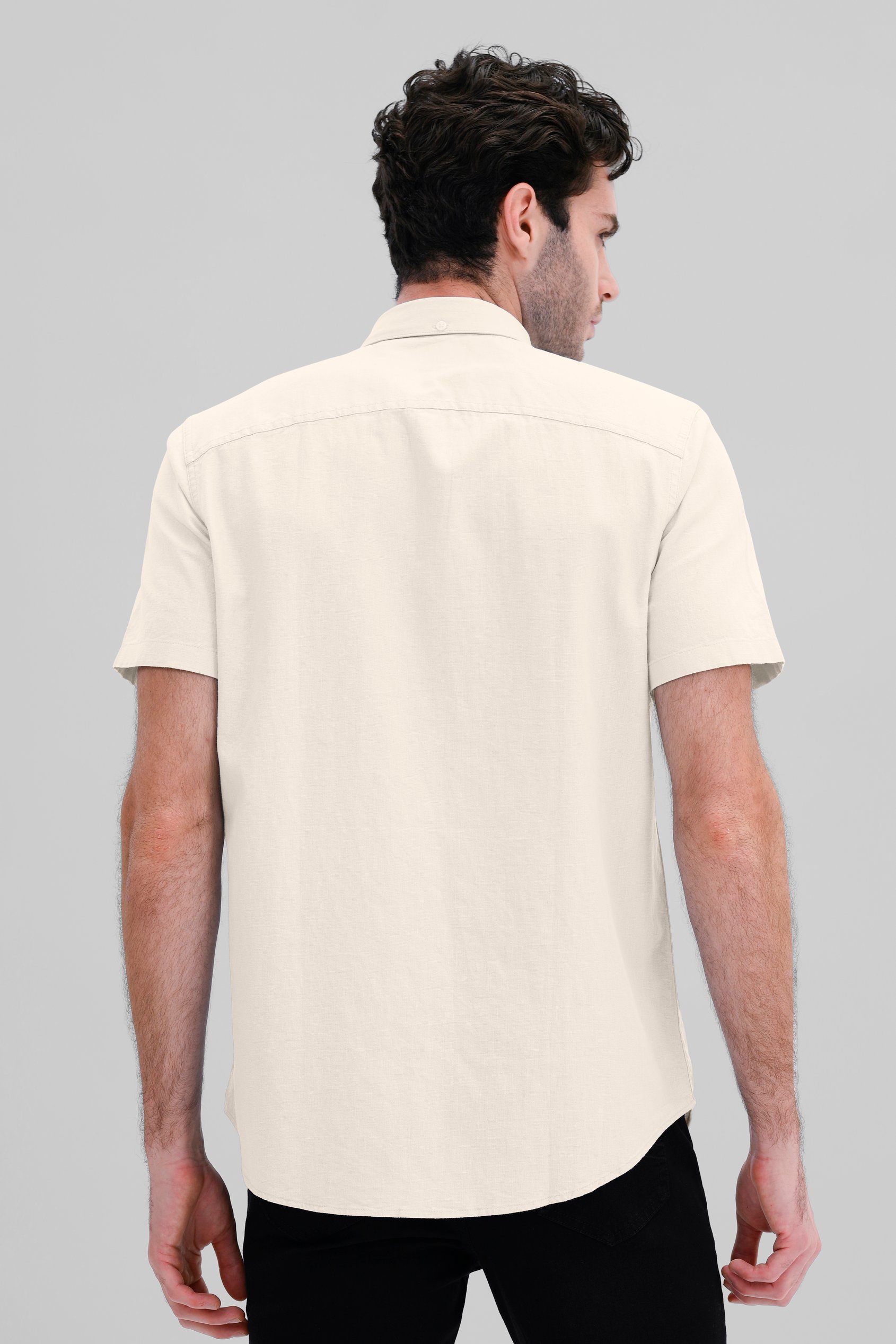 Solid Linen Blend Short Sleeve Shirt