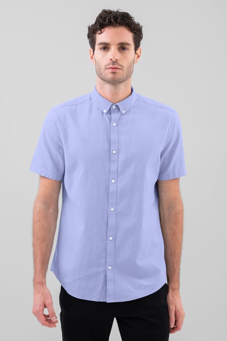 Beige Solid Linen Blend Short Sleeve Shirt