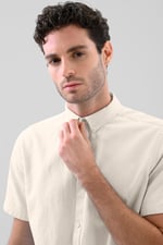 Solid Linen Blend Short Sleeve Shirt