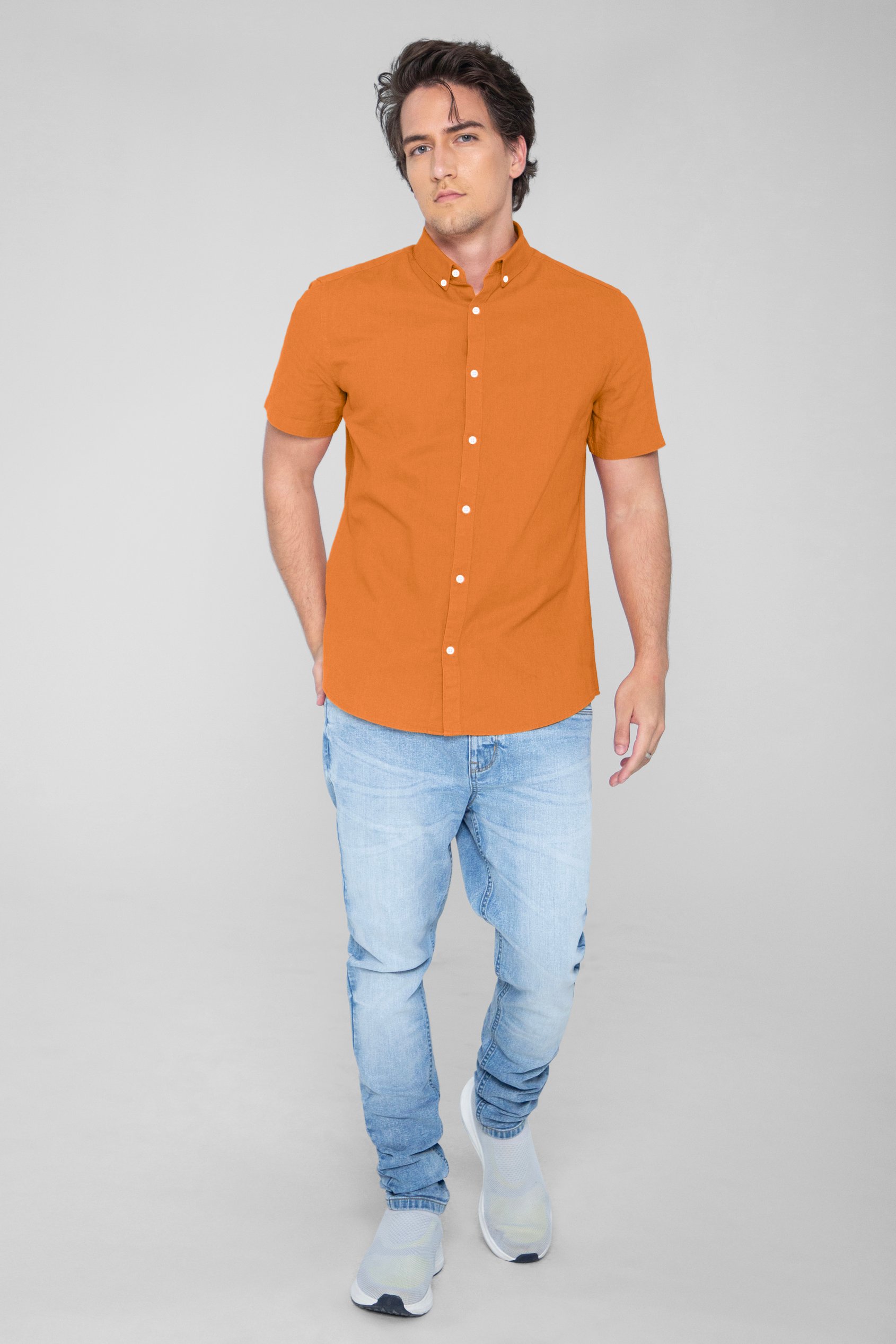 Solid Linen Blend Short Sleeve Shirt