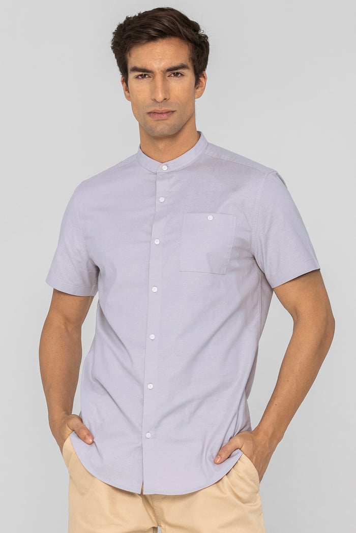 Mens Slim Fit Stand Up Collar Shirt