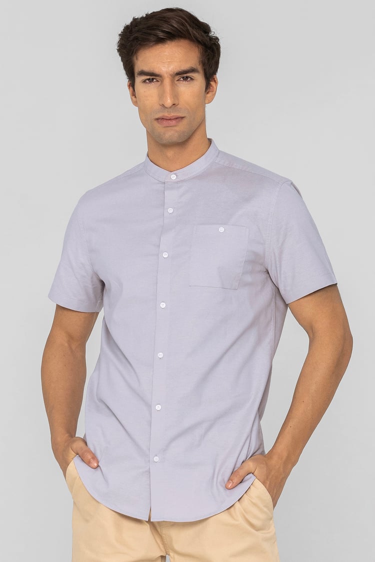 Mens Slim Fit Stand Up Collar Shirt