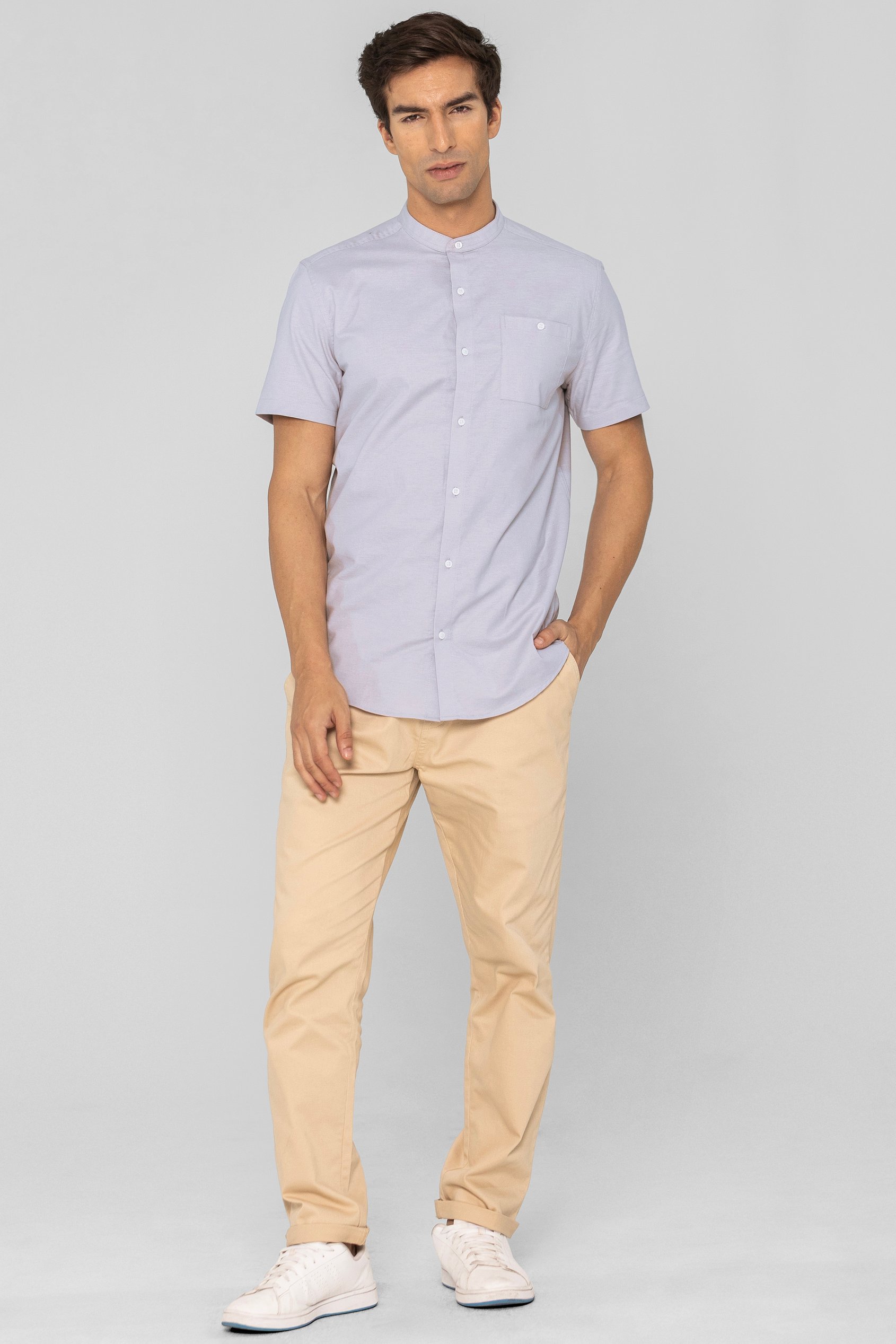 Mens Slim Fit Stand Up Collar Shirt