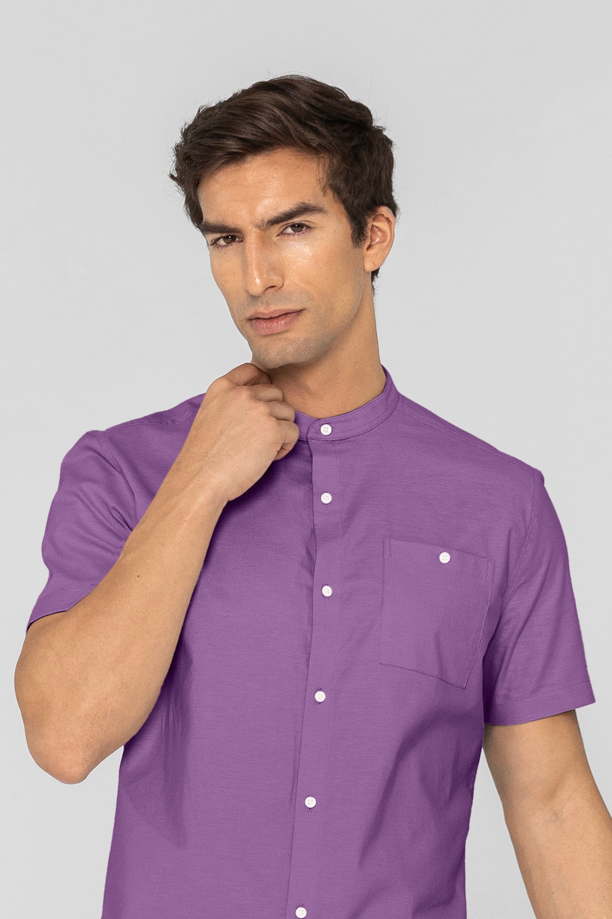 Mens Slim Fit Stand Up Collar Shirt