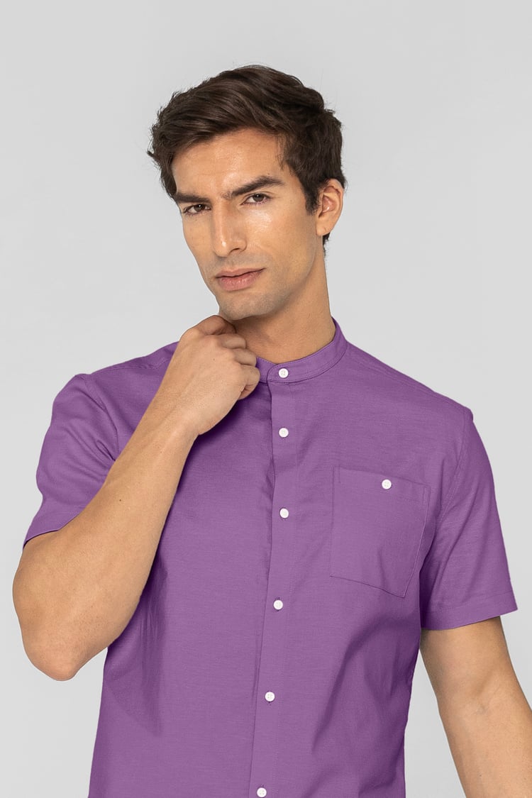 Mens Slim Fit Stand Up Collar Shirt