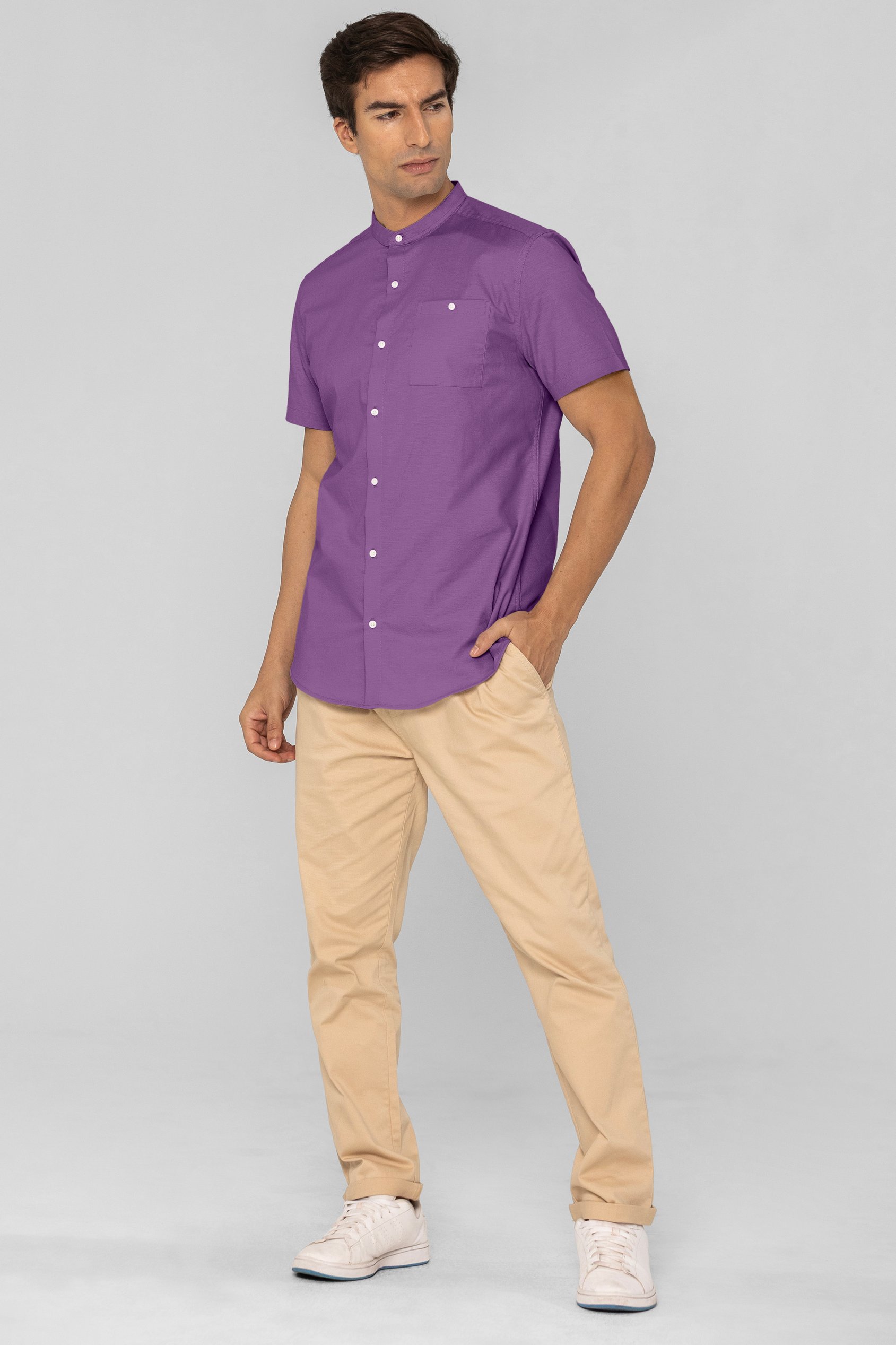 Mens Slim Fit Stand Up Collar Shirt