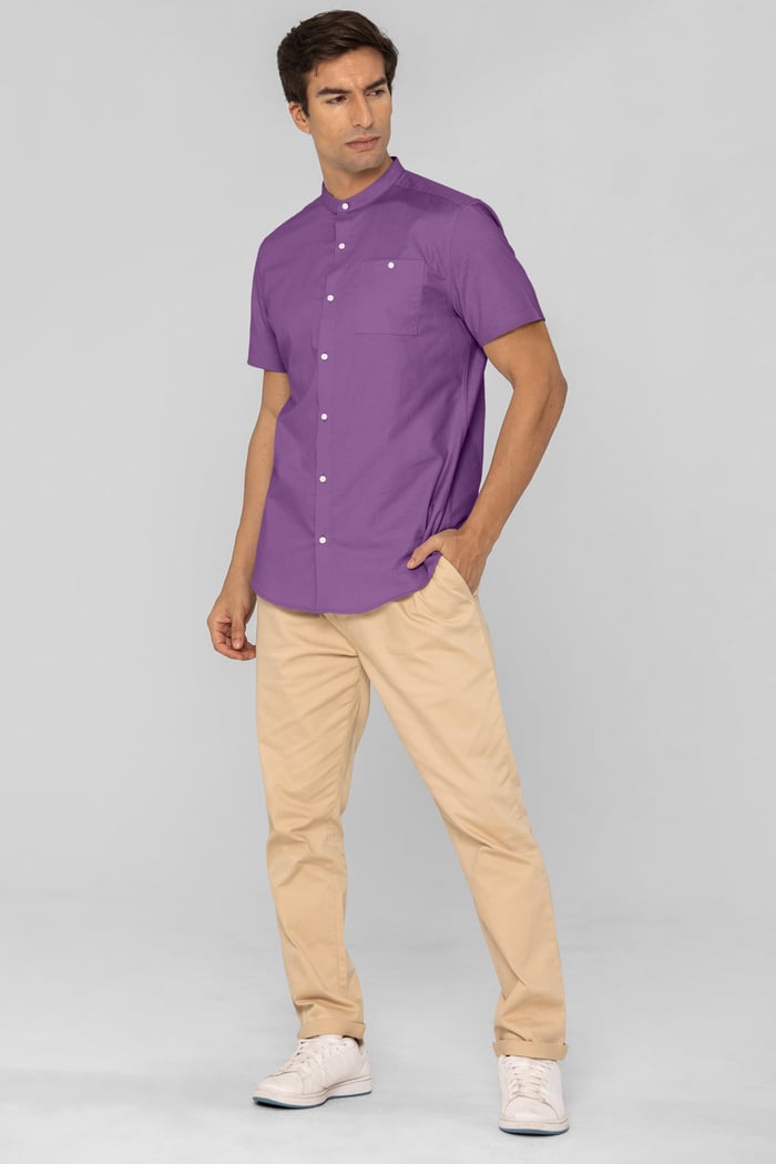 Mens Slim Fit Stand Up Collar Shirt