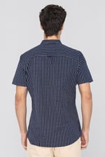 Black Check Grandad Collar Short Sleeve Shirt