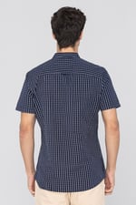 Black Check Grandad Collar Short Sleeve Shirt