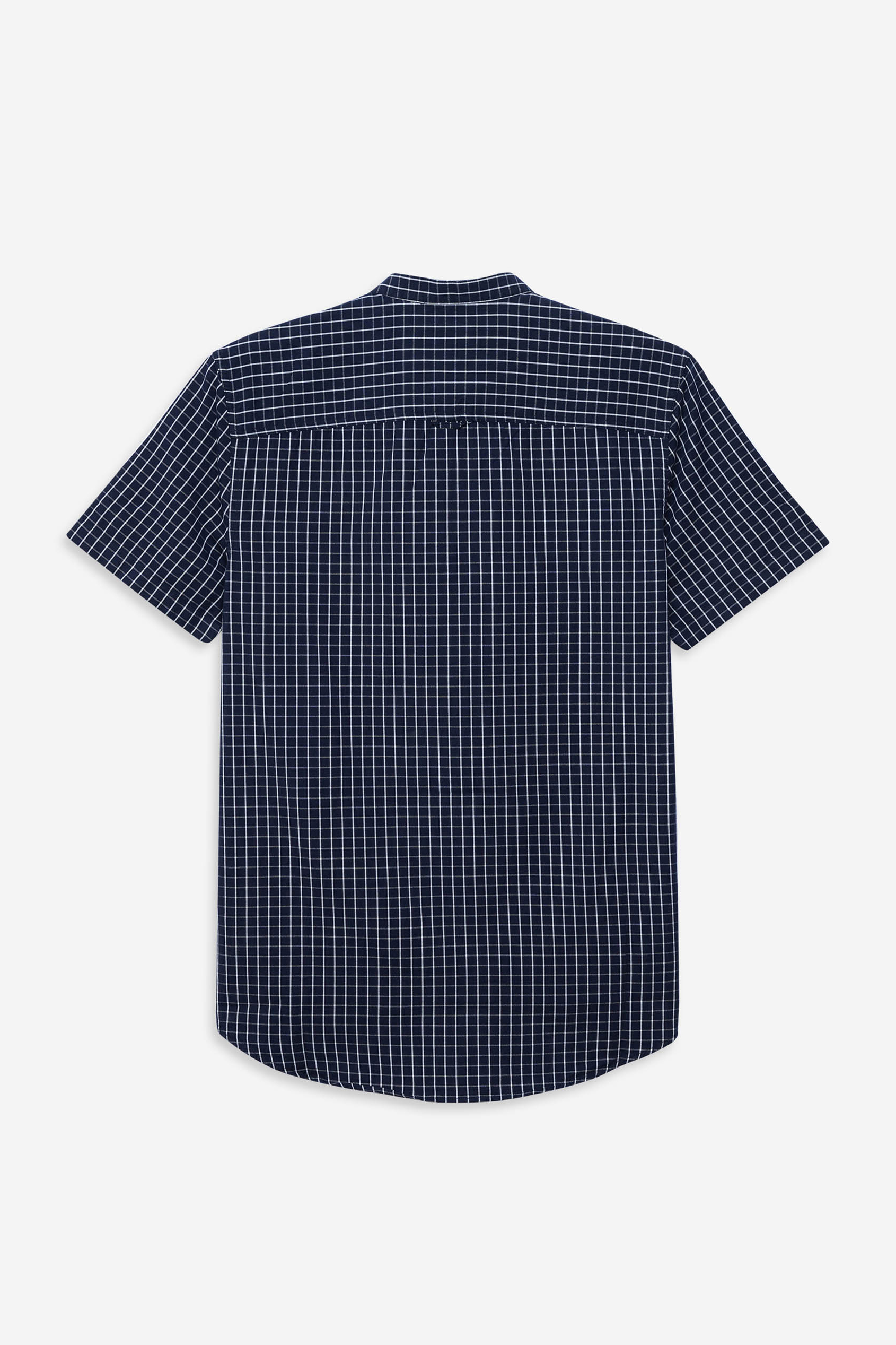 Black Check Grandad Collar Short Sleeve Shirt