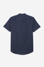 Black Check Grandad Collar Short Sleeve Shirt