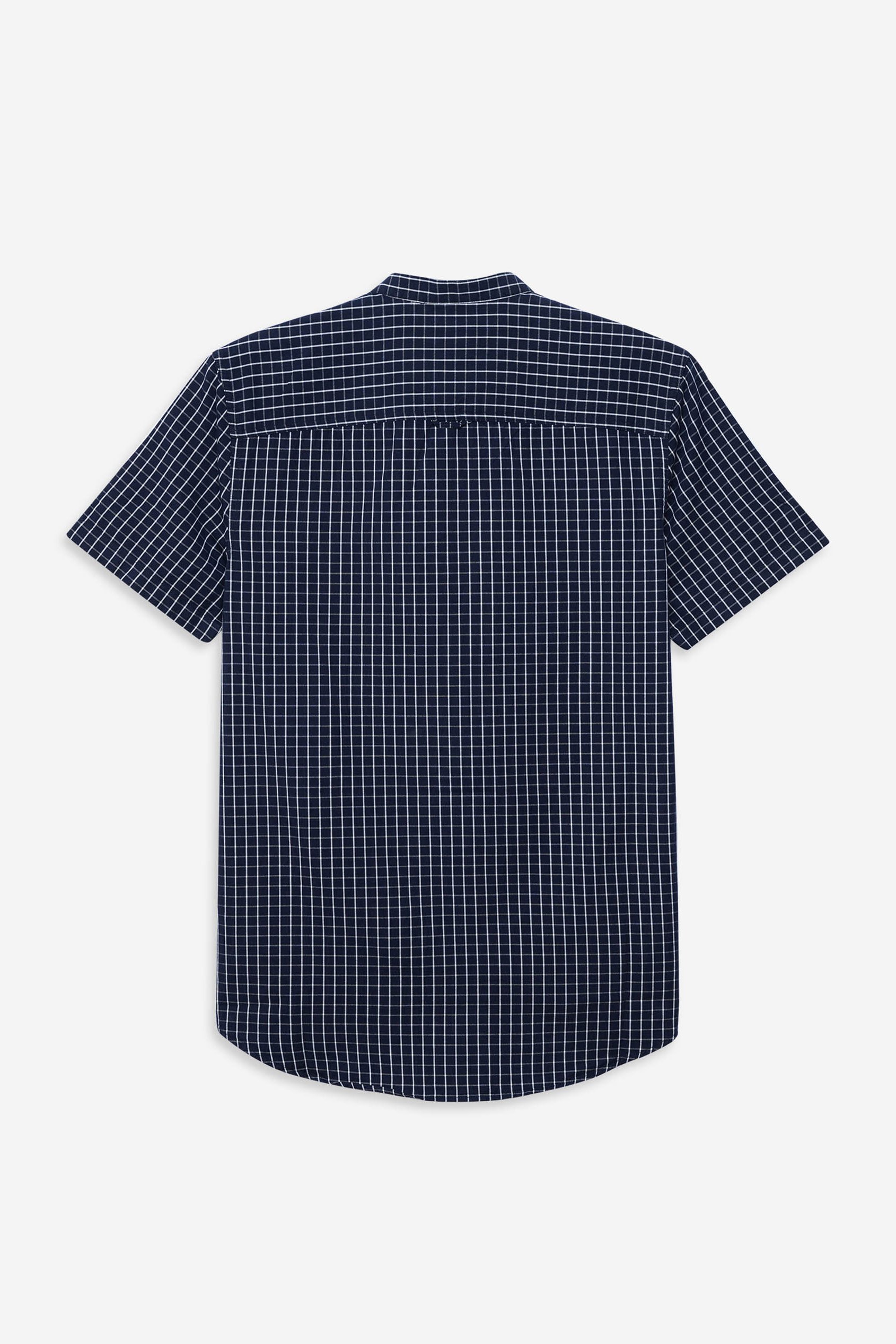 Black Check Grandad Collar Short Sleeve Shirt Black Check Grandad Collar Short Sleeve Shirt