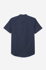 Black Check Grandad Collar Short Sleeve Shirt