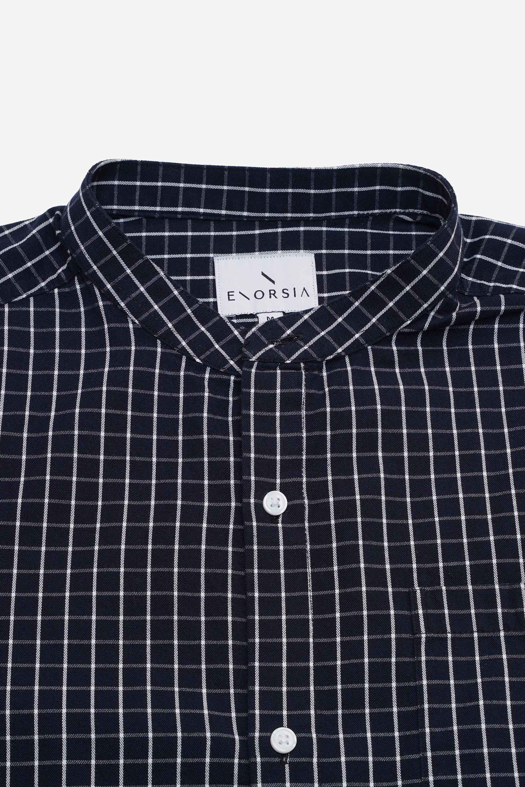 Black Check Grandad Collar Short Sleeve Shirt Black Check Grandad Collar Short Sleeve Shirt