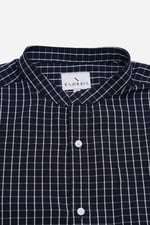 Black Check Grandad Collar Short Sleeve Shirt