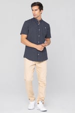 Black Check Grandad Collar Short Sleeve Shirt