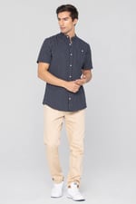 Black Check Grandad Collar Short Sleeve Shirt