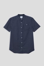 Black Check Grandad Collar Short Sleeve Shirt