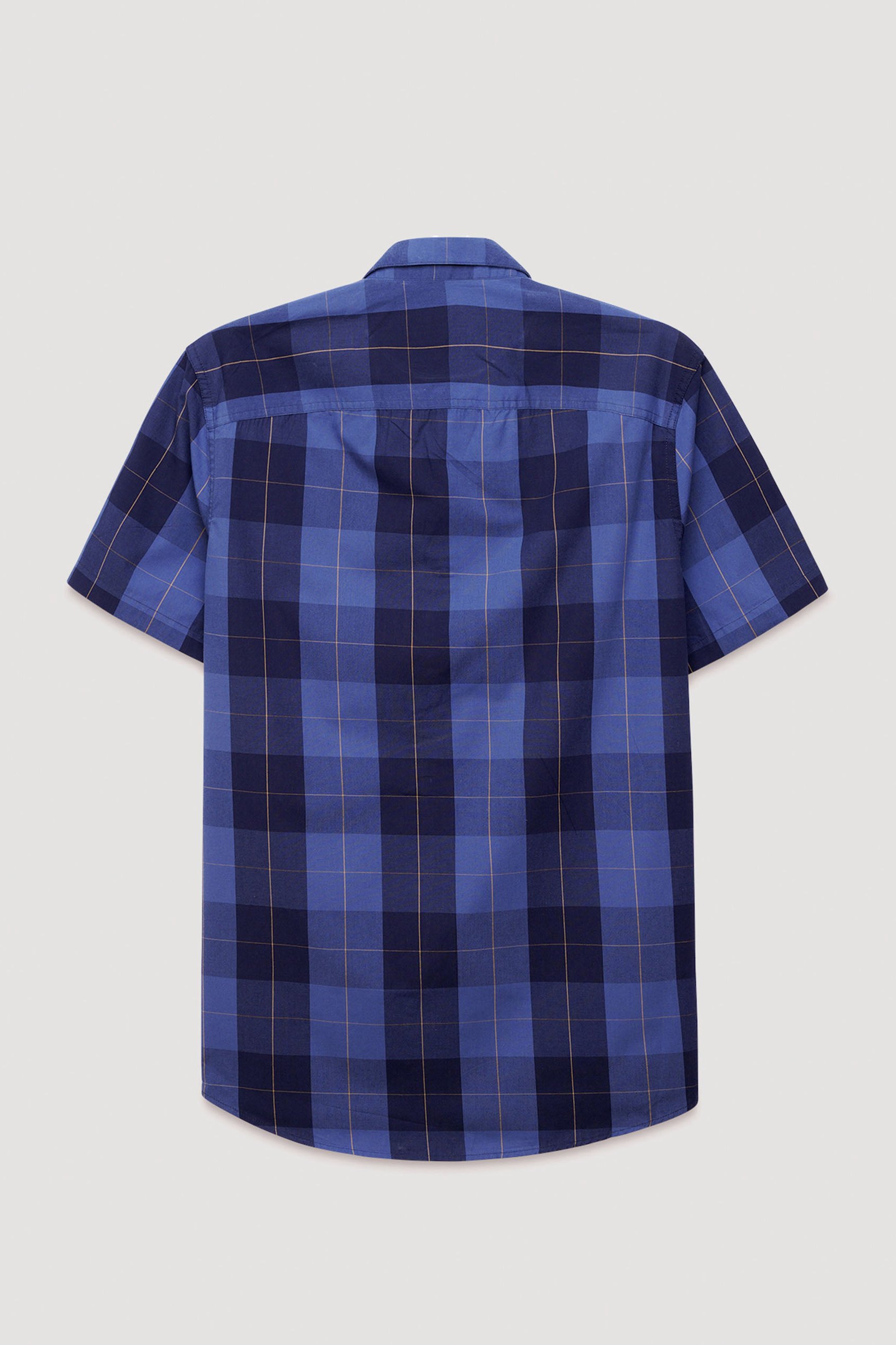 Yellow Blue Check Short Sleeve Casual Shirt