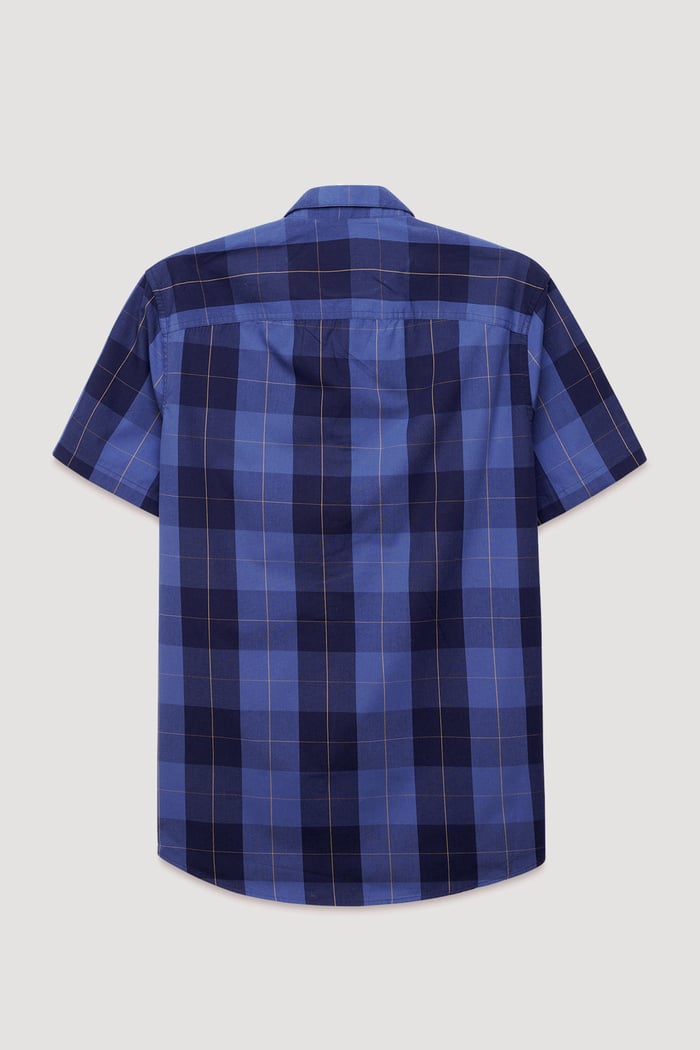 Yellow Blue Check Short Sleeve Casual Shirt