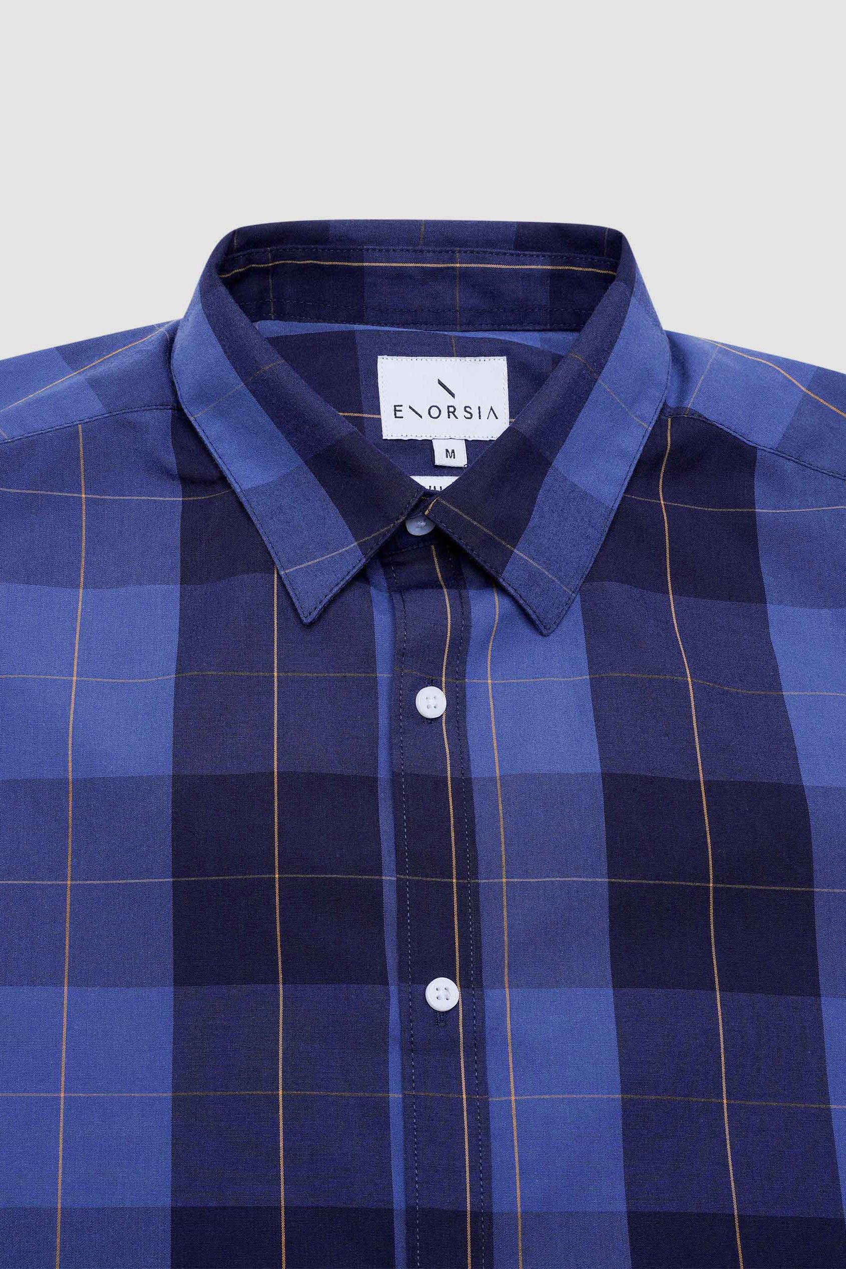Yellow Blue Check Short Sleeve Casual Shirt