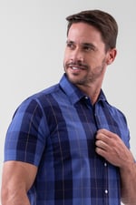 Yellow Blue Check Short Sleeve Casual Shirt