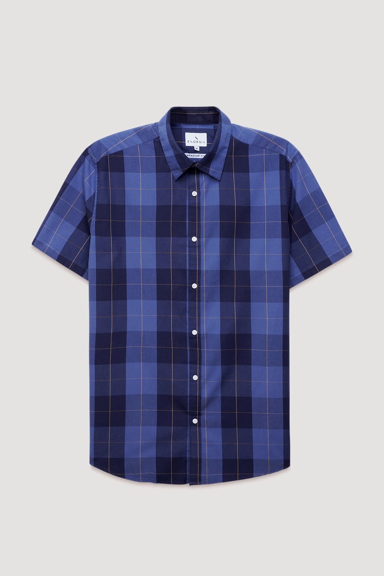 Yellow Blue Check Short Sleeve Casual Shirt