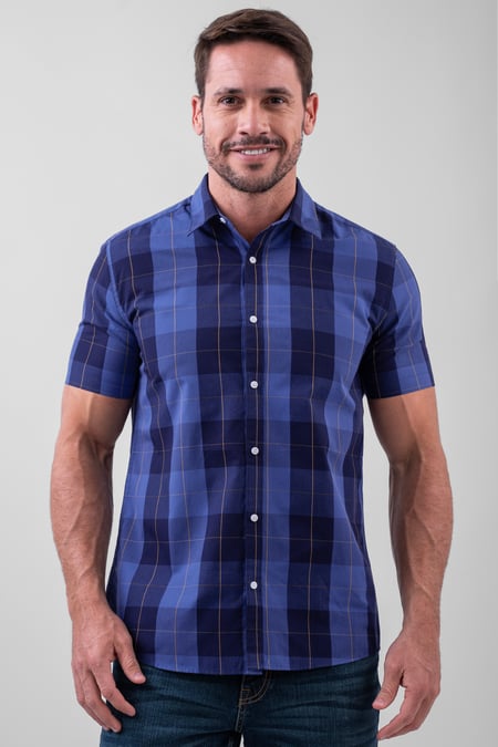 Blue Yellow Blue Check Short Sleeve Casual Shirt