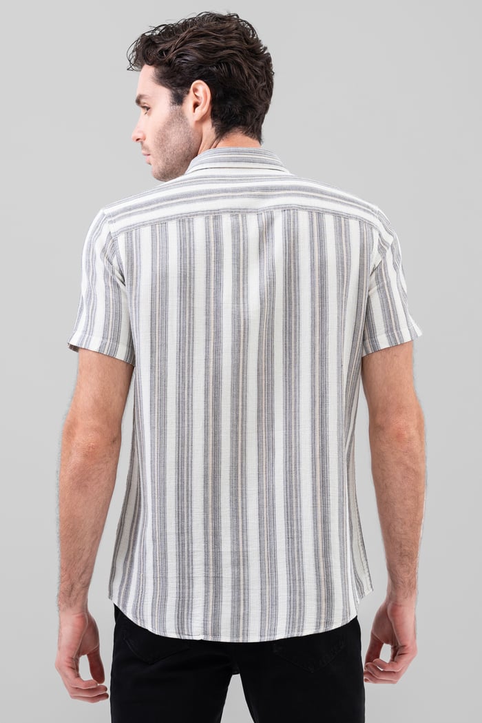Smoke Stripe Kent Collar Short Sleeve Shirt