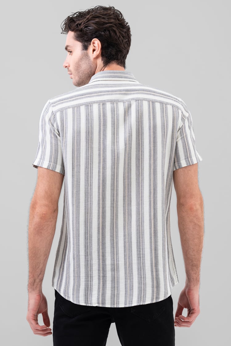 Smoke Stripe Kent Collar Short Sleeve Shirt