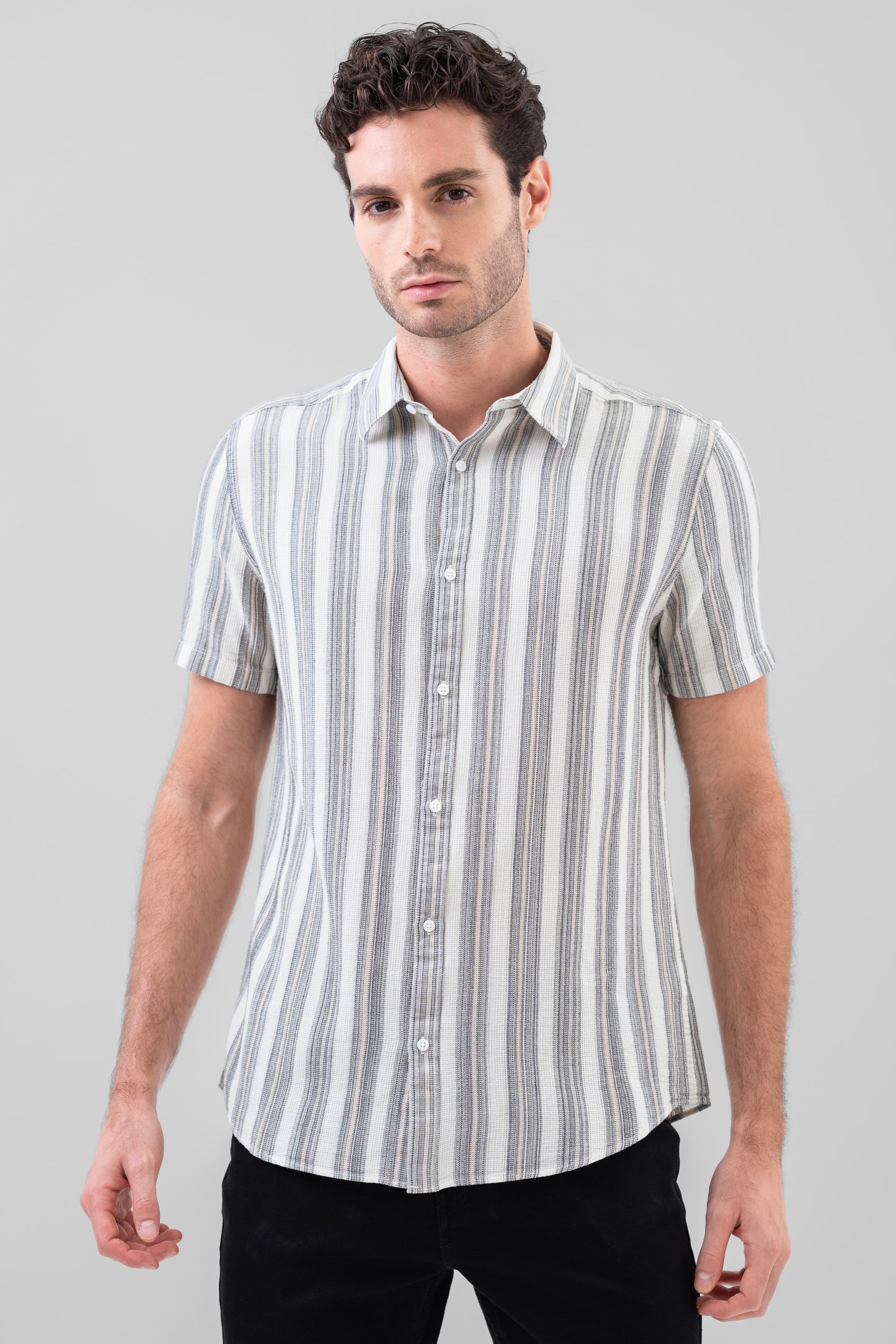 Smoke Stripe Kent Collar Short Sleeve Shirt